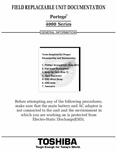 Toshiba Portage 4000 (Series) Field Replaceable Unit Documentation, General Information - (3.916Kb) 2 Part File - pag. 11